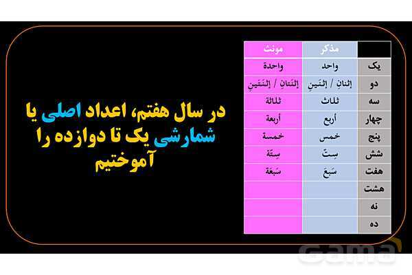 پاورپوینت عربی دهم: اعداد اصلی 1 تا 100- پیش نمایش