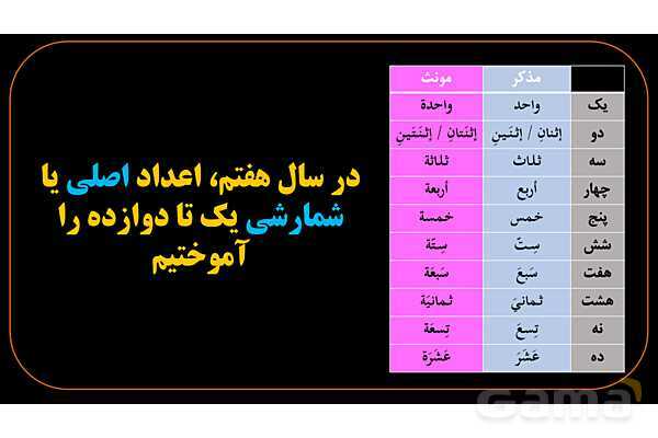 پاورپوینت عربی دهم: اعداد اصلی 1 تا 100- پیش نمایش
