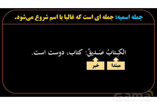 پاورپوینت عربی دهم: جمله اسمیه، مبتدا و خبر و انواع خبر- پیش نمایش