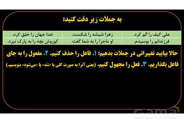 پاورپوینت عربی دهم: فعل مجهول ماضی و مضارع- پیش نمایش