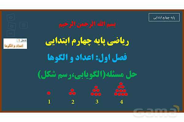پاورپوینت ریاضی چهارم ابتدایی | فصل 1: حل مسئله با راهبرد الگویابی و رسم شکل- پیش نمایش