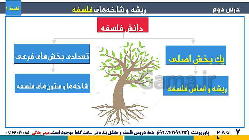 پاورپوینت تدریس مفهومی فلسفه یازدهم | درس 2: ریشه و شاخه‌های فلسفه- پیش نمایش