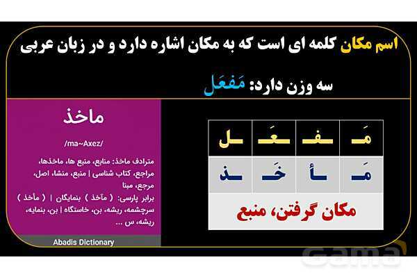 پاورپوینت عربی یازدهم: اوزان اسم مکان- پیش نمایش