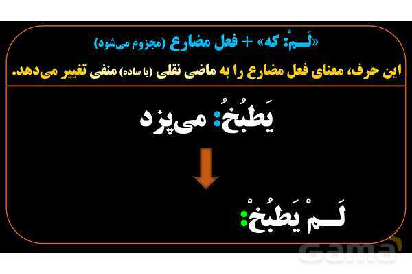 پاورپوینت عربی یازدهم: حروف جازمه و فعل مضارع مجزوم- پیش نمایش