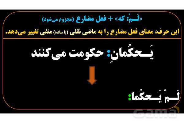 پاورپوینت عربی یازدهم: حروف جازمه و فعل مضارع مجزوم- پیش نمایش