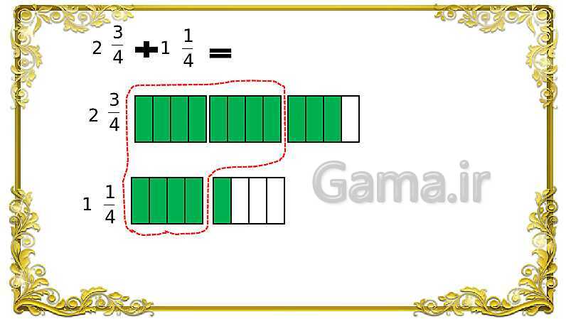 پاورپوینت ریاضی پنجم دبستان | جمع کسر و اعداد مخلوط- پیش نمایش