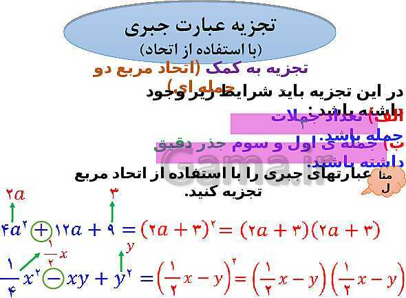 پاورپوینت تدریس ریاضی نهم | فصل 5: عبارتهای جبری- پیش نمایش