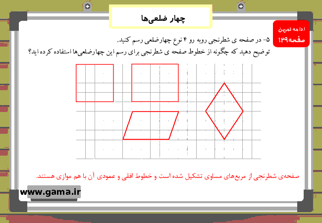 پاورپوینت آموزش و راهنمای گام به گام ریاضی چهارم دبستان | فصل 6: چهار ضلعی‌ها- پیش نمایش