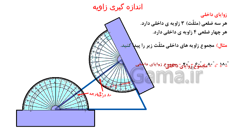 پاورپوینت آموزشی ریاضی پنجم دبستان | زاویه، اندازه گیری، مقایسه و ترسیم زاویه - پیش نمایش