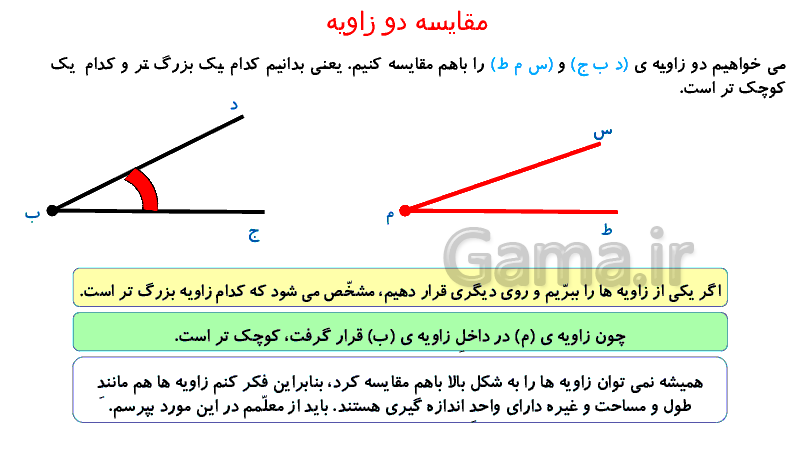 پاورپوینت آموزشی ریاضی پنجم دبستان | زاویه، اندازه گیری، مقایسه و ترسیم زاویه - پیش نمایش