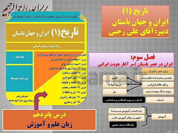 پاورپوینت تدریس تاریخ (1) پایه دهم رشته انسانی I درس 15: زبان، علم و آموزش- پیش نمایش