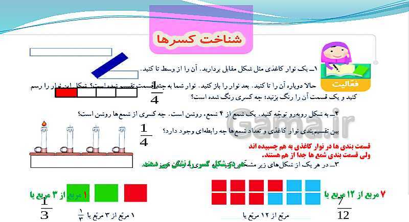 پاورپوینت ریاضی چهارم دبستان | حل مسئله و شناخت کسرها- پیش نمایش