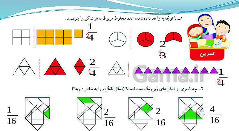 پاورپوینت ریاضی چهارم دبستان | حل مسئله و شناخت کسرها- پیش نمایش