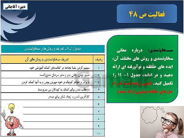 پاورپوینت کارگاه کار آفرینی و تولید | بخش 11: تفکر خلّاق (واگرا)- پیش نمایش