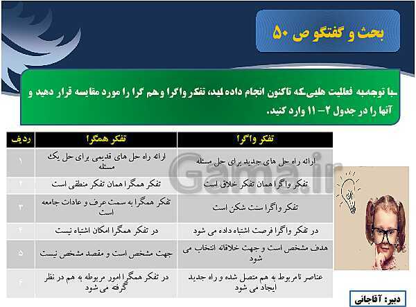 پاورپوینت کارگاه کار آفرینی و تولید | بخش 11: تفکر خلّاق (واگرا)- پیش نمایش