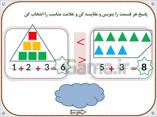 پاورپوینت ریاضی اول دبستان |  تم 17: جمع و تفریق های ترکیبی با چوب خط و محور، مفهوم بین- پیش نمایش