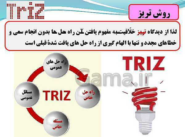 پاورپوینت تدریس با نمودار مفهومی کارگاه کار آفرینی و تولید دهم دبیرستان | بخش 16: نوآوری و تریز- پیش نمایش