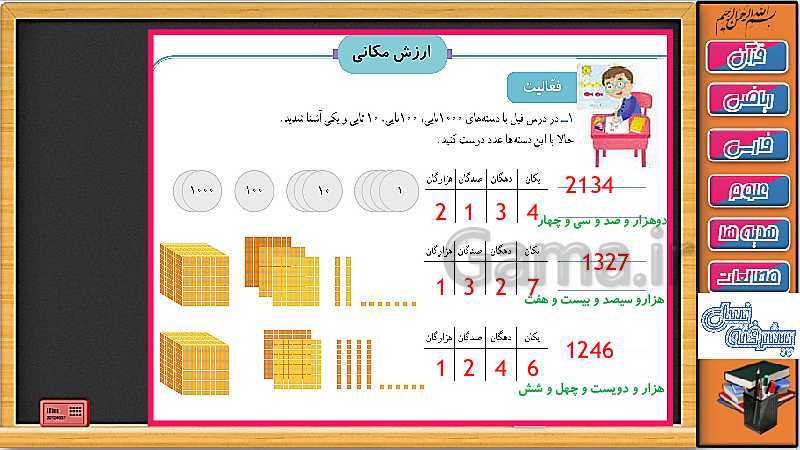 پاورپوینت فصل 2 ریاضی سوم دبستان | جلسه 5: ارزش مکانی (صفحه 31 تا 33)- پیش نمایش