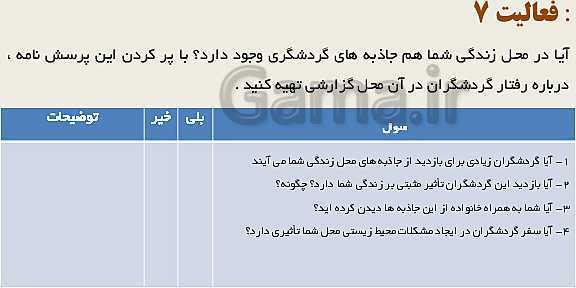 پاورپوینت انسان و محیط زیست یازدهم | درس 7: محیط زیست، بستر گردشگری مسئولانه + پاسخ فعالیت ها- پیش نمایش