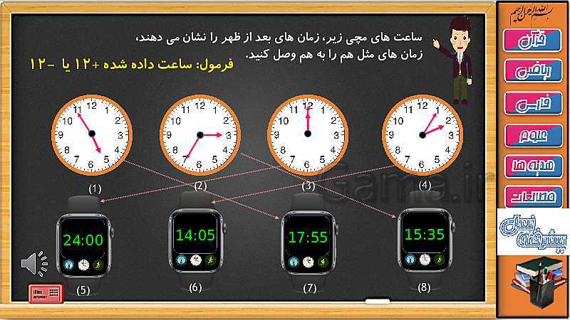 پاورپوینت فصل 1 ریاضی سوم دبستان | جلسه 7: ساعت قبل و بعد از ظهر- پیش نمایش