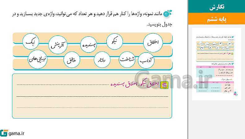 پاورپوینت کتاب محور ویژه تدریس مجازی نگارش ششم دبستان | درس 1 تا 17- پیش نمایش