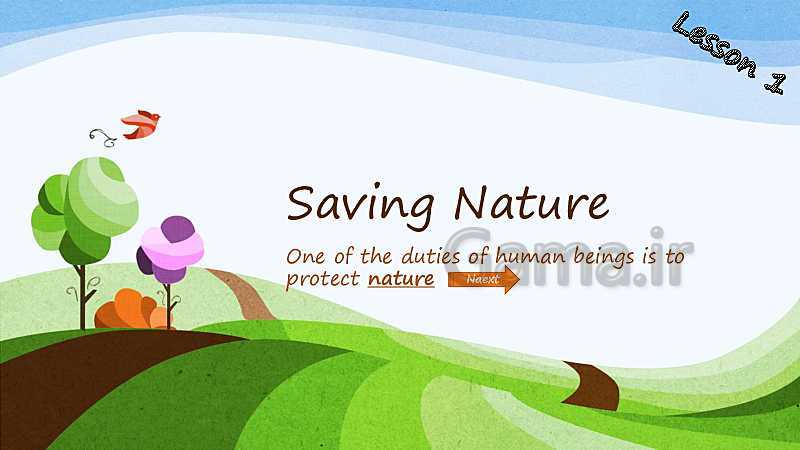 پاورپوینت کنفرانس درس 1 انگلیسی دهم | saving nature- پیش نمایش