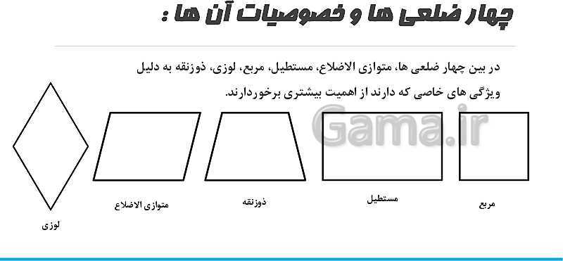 پاورپوینت ویژگی مثلث ها و چهار ضلعی ها ریاضی پایه چهارم- پیش نمایش