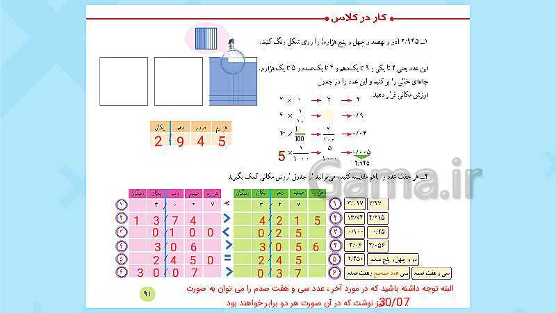 پاورپوینت فعالیت و کار در کلاس و تمرین ریاضی پنجم دبستان | فصل 5: عددهای اعشاری (صفحه 87 تا 104)- پیش نمایش