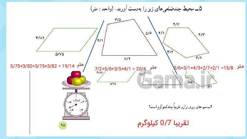 پاورپوینت فعالیت و کار در کلاس و تمرین ریاضی پنجم دبستان | فصل 5: عددهای اعشاری (صفحه 87 تا 104)- پیش نمایش