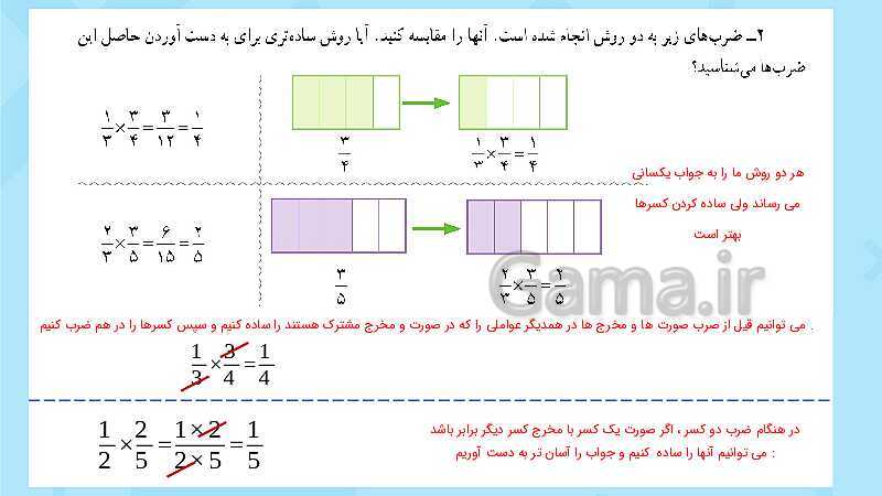 پاورپوینت فعالیت و کار در کلاس و تمرین ریاضی پنجم دبستان | فصل 2: کسر (صفحه 40 تا 46)- پیش نمایش