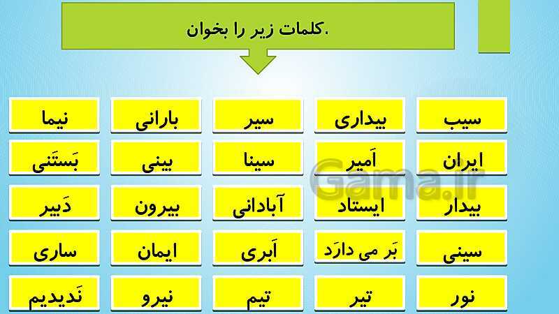 پاورپوینت فارسی کلاس اول دبستان | نشانه‌ی ایـ یـ ی ای- پیش نمایش