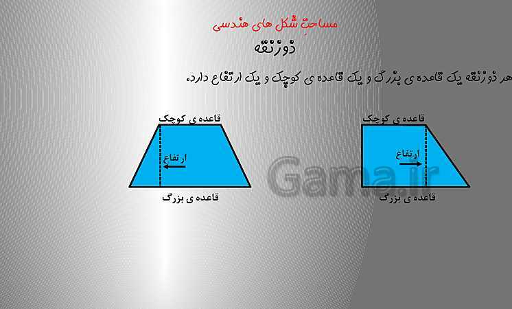 تدریس مساحت ذوزنقه و حل تمرین (صفحه 108 تا 109)- پیش نمایش