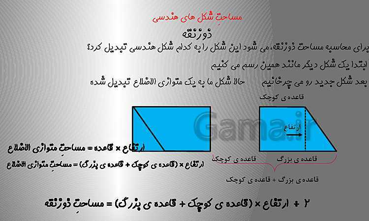 تدریس مساحت ذوزنقه و حل تمرین (صفحه 108 تا 109)- پیش نمایش