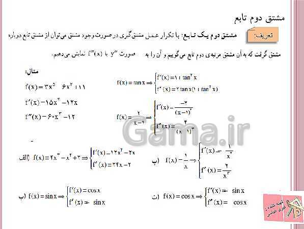 پاورپوینت ریاضی (3) دوازدهم دبیرستان | آشنایی با مفهوم مشتق، رابطه مشتق، شیب خط و فرمول های مشتق گیری- پیش نمایش