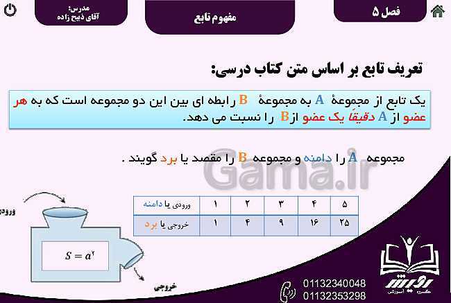 پاورپوینت ریاضی (1) دهم دبیرستان | فصل 5 | درس 1: مفهوم تابع و بازنمایی‌های آن- پیش نمایش