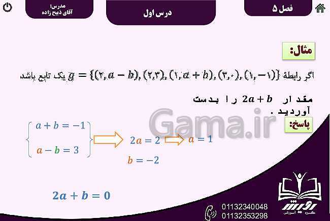 پاورپوینت ریاضی (1) دهم دبیرستان | فصل 5 | درس 1: مفهوم تابع و بازنمایی‌های آن- پیش نمایش