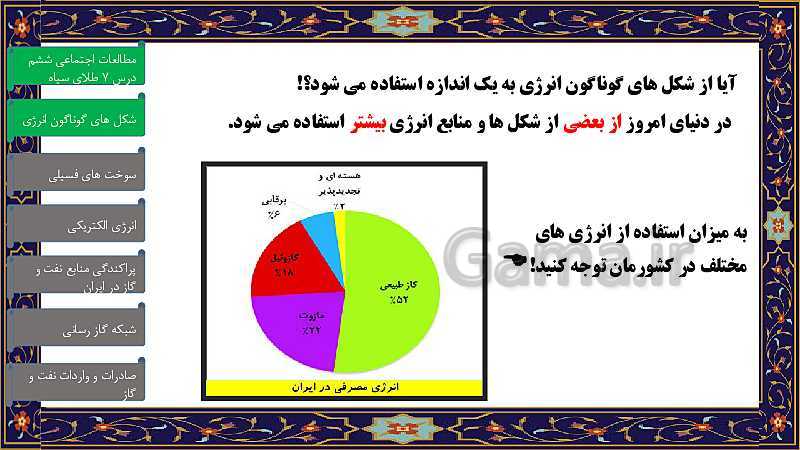 پاورپوینت مطالعات اجتماعی ششم دبستان | درس 7: طلای سیاه- پیش نمایش