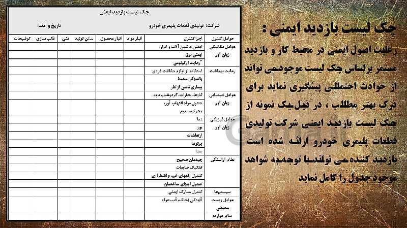 پاورپوینت سرپرست ترخیص محصول یازدهم کاردانش | فصل 2 : اصول ایمنی و حفاظتی محیط کار- پیش نمایش