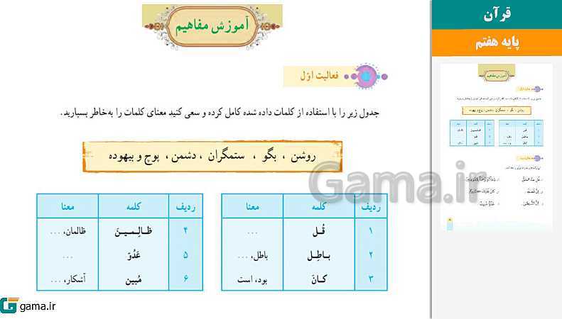 پاورپوینت کتاب محور ویژه تدریس مجازی قرآن هفتم | درس 1 تا 12 - پیش نمایش