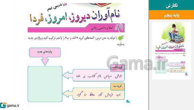 پاورپوینت کتاب محور ویژه تدریس مجازی نگارش پنجم دبستان | درس 1 تا 17- پیش نمایش