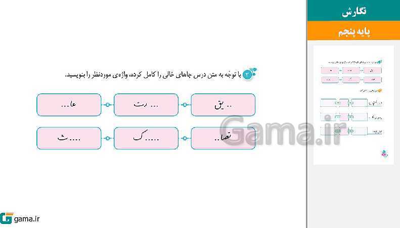 پاورپوینت کتاب محور ویژه تدریس مجازی نگارش پنجم دبستان | درس 1 تا 17- پیش نمایش