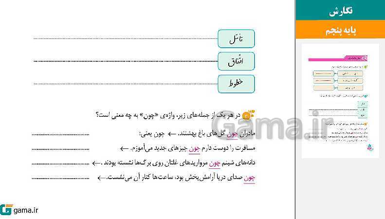 پاورپوینت کتاب محور ویژه تدریس مجازی نگارش پنجم دبستان | درس 1 تا 17- پیش نمایش