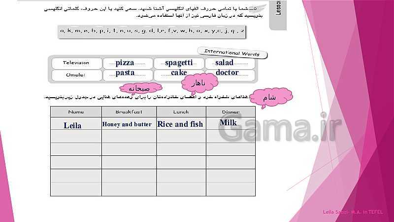 پاورپوینت حل تمرین های درس 8 کتاب کار انگلیسی هفتم  | Lesson 8: My Favorite Food- پیش نمایش