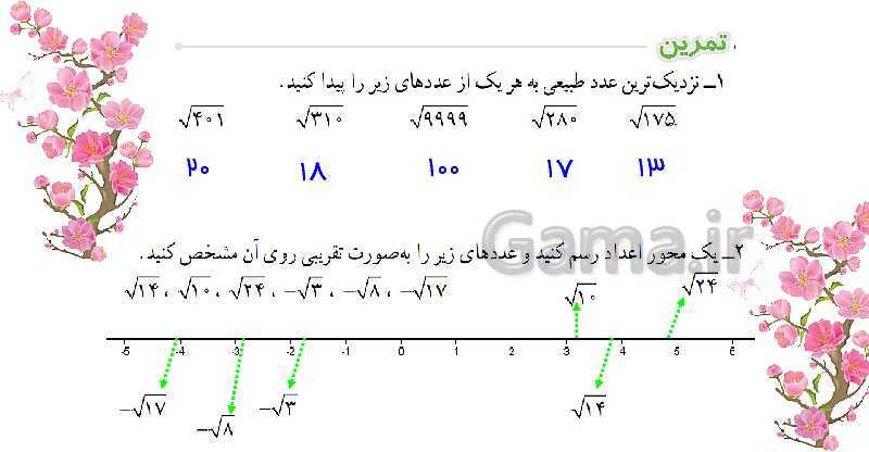 پاورپوینت آموزش و حل مسئله های فصل 7 ریاضی هشتم | توان و جذر (صفحه 102 تا 117)- پیش نمایش