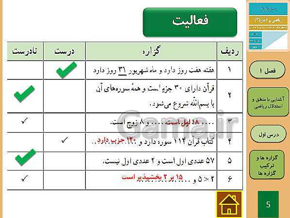 پاورپوینت تدریس ریاضی و آمار (2) یازدهم رشته انسانی | فصل 1: آشنایی با منطق و استدلال ریاضی- پیش نمایش