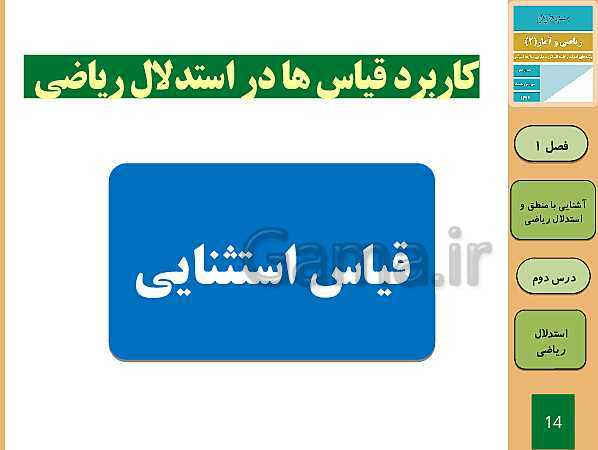 پاورپوینت تدریس ریاضی و آمار (2) یازدهم رشته انسانی | فصل 1: آشنایی با منطق و استدلال ریاضی- پیش نمایش