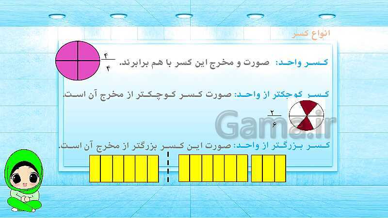 پاورپوینت ریاضی پنجم دبستان | کسرهای بزرگ‌تر از واحد- پیش نمایش