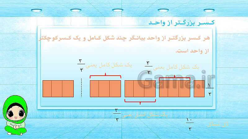 پاورپوینت ریاضی پنجم دبستان | کسرهای بزرگ‌تر از واحد- پیش نمایش