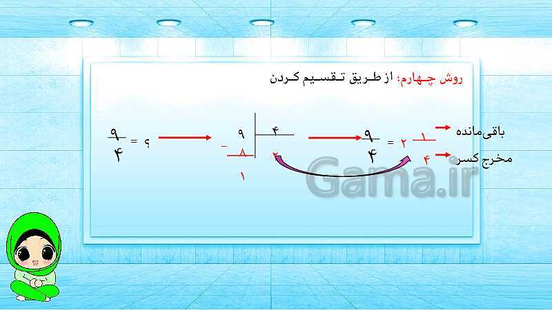 پاورپوینت ریاضی پنجم دبستان | کسرهای بزرگ‌تر از واحد- پیش نمایش