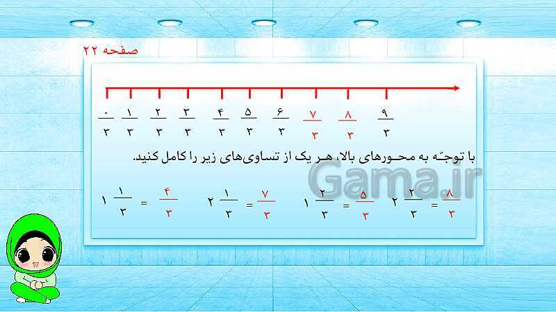 پاورپوینت ریاضی پنجم دبستان | کسرهای بزرگ‌تر از واحد- پیش نمایش